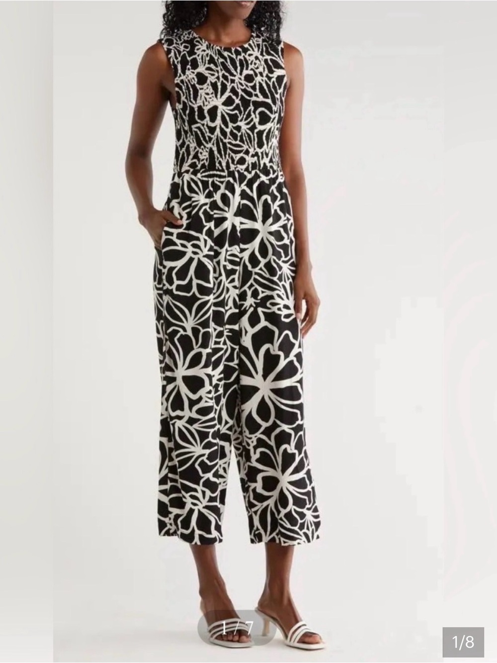 Calvin Klein Sleeveless Black & cream floral smocked Jumpsuit Size 4